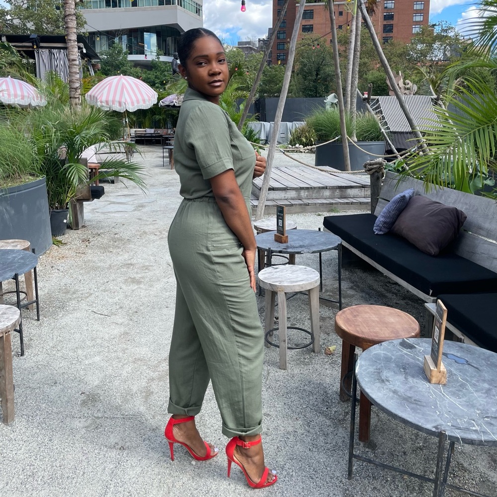 Army Green Utility Jumpsuit with zipped pockets S
